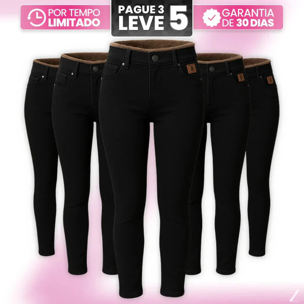 |Leve 5, Pague Só 3| Kit de Calças Femininas Skinny Liana de Cintura Alta em Veludo com Poliéster, Elastano & Spandex