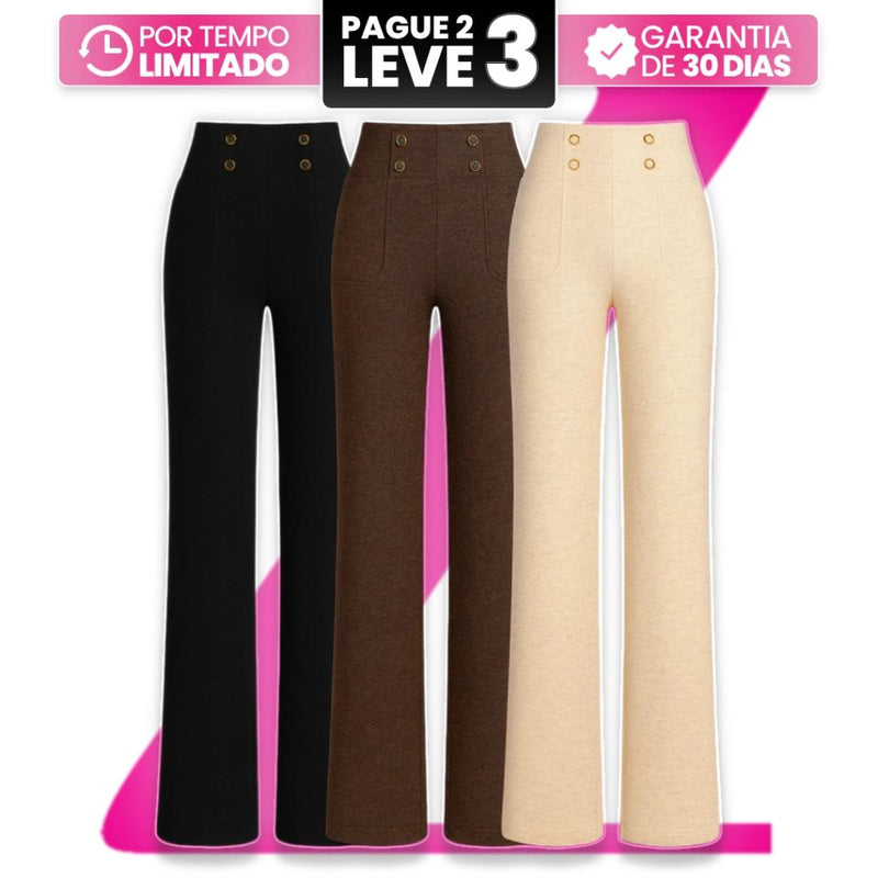 |Leve 3, Pague Só 2| Calça Solena Feminina em Algodão, Poliéster e Viscose de Cintura Alta com Botões Frontais!