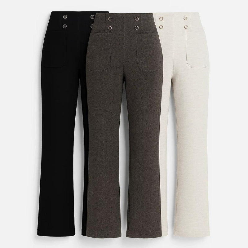 |Leve 3, Pague Só 2| Calça Solena Feminina em Algodão, Poliéster e Viscose de Cintura Alta com Botões Frontais