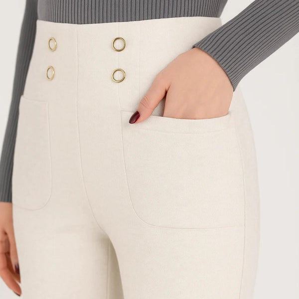 |Leve 3, Pague Só 2| Calça Solena Feminina em Algodão, Poliéster e Viscose de Cintura Alta com Botões Frontais!