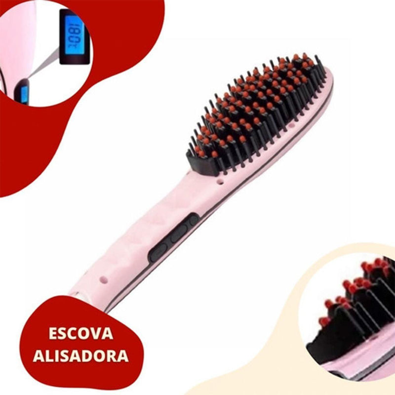 Escova Alisadora e Modeladora Elétrica Profissional 5 em 1 Bivolt 230°C