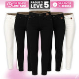 |Leve 5, Pague Só 3| Kit de Calças Femininas Skinny Liana de Cintura Alta em Veludo com Poliéster, Elastano & Spandex