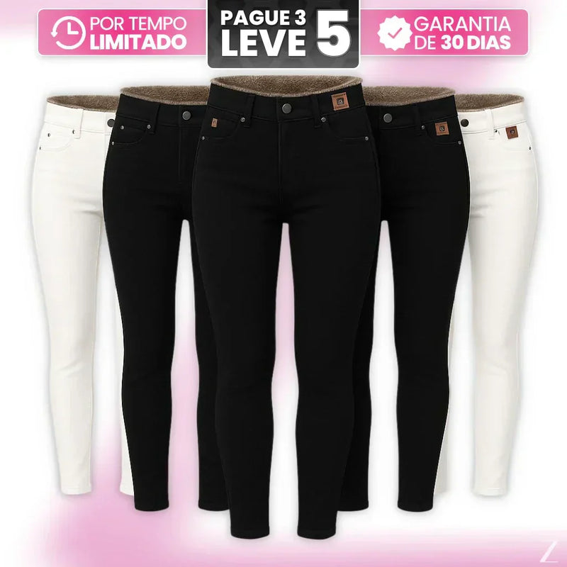 |Leve 5, Pague Só 3| Kit de Calças Femininas Skinny Liana de Cintura Alta em Veludo com Poliéster, Elastano & Spandex!