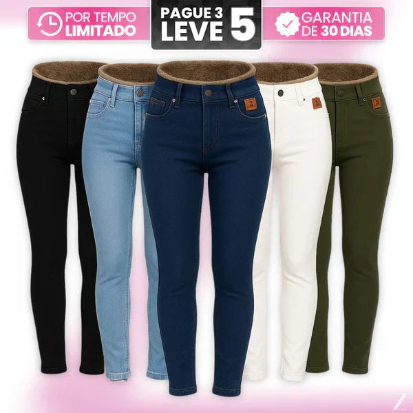 |Leve 5, Pague Só 3| Kit de Calças Femininas Skinny Liana de Cintura Alta em Veludo com Poliéster, Elastano & Spandex!